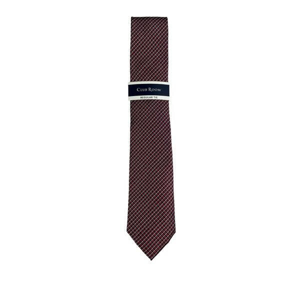 Club Room Mens Lawrence Grid Classic Neck Tie Red 3 1/8" - Picture 2 of 3